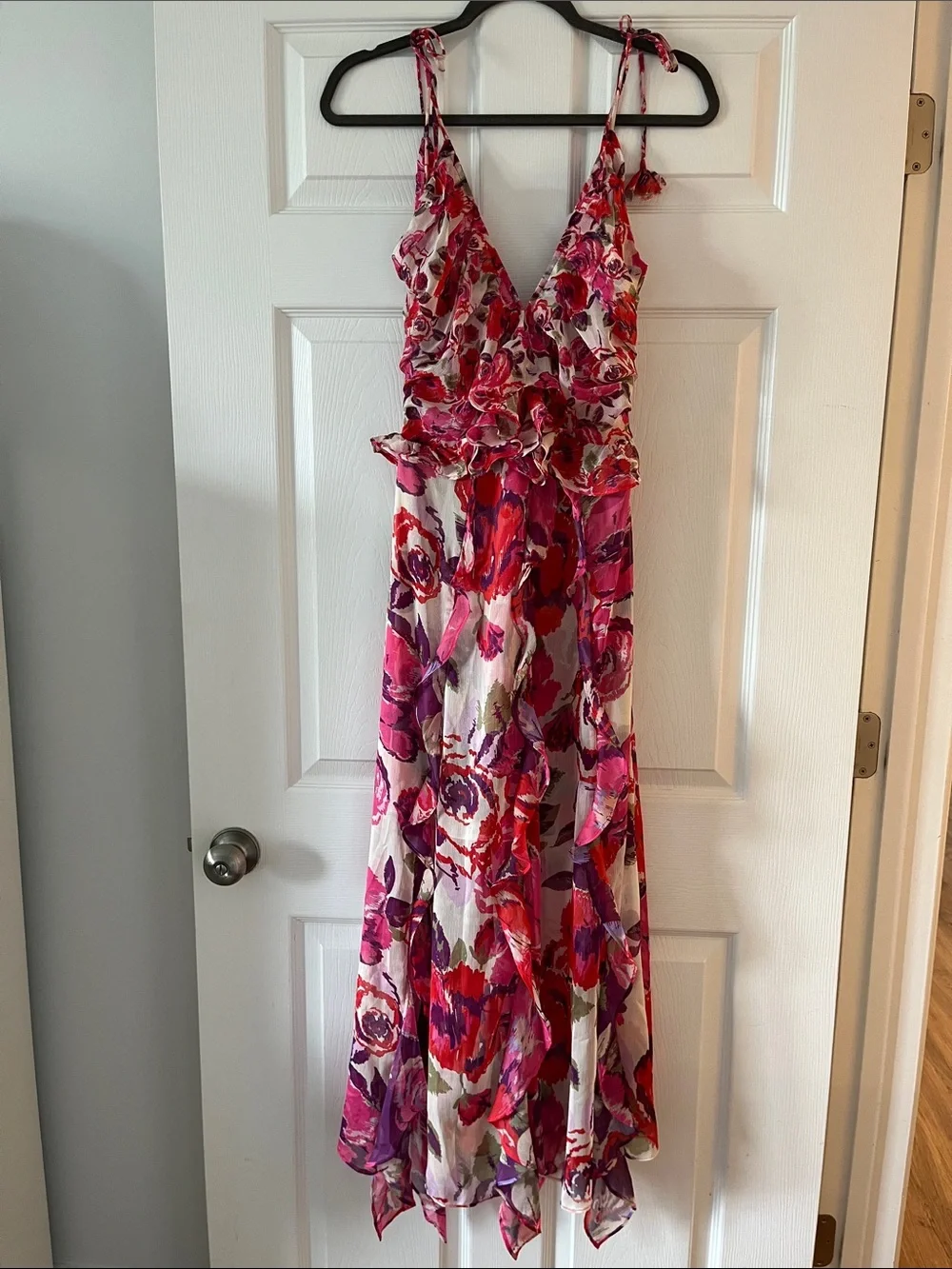 Misa Los Angeles Pink & Red Floral Tie-Shoulder Maxi Dress - Picture 1 of 8